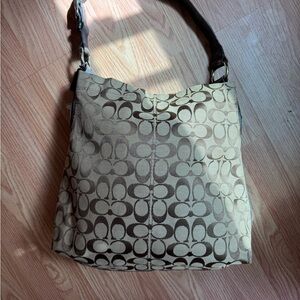 Coach Signature Canvas Shoulder Bag in Khaki and Chocolate